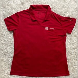 Nike Dri-FIT Performance Toyota Tech Logo Polo Golf Work Shirt Red Womens L